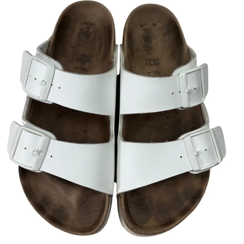 Papillio Birkenstock Arizona Platform Sandals Womens 38 7-7.5 White Vegan‎ Slide